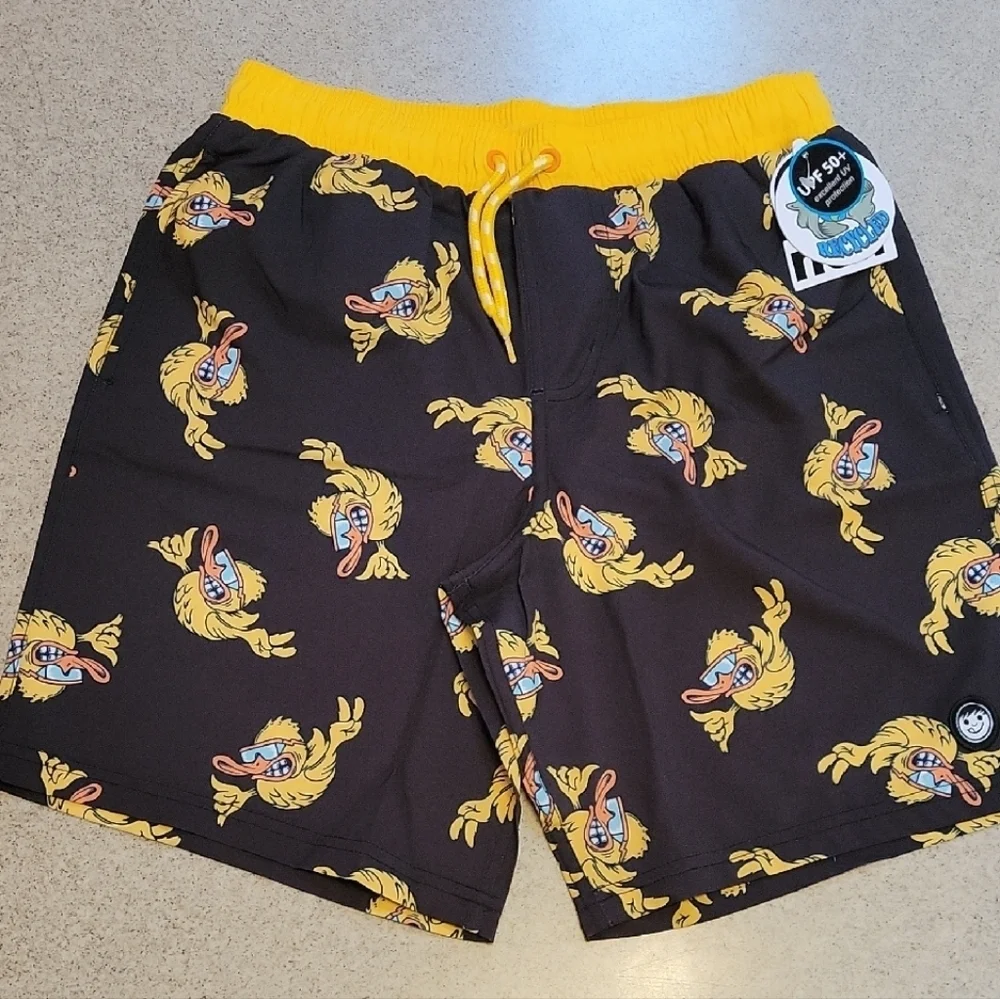 Neff Fired Up Duck Black Swim Trunks Size 8 Medium UPF 50 New With Tags